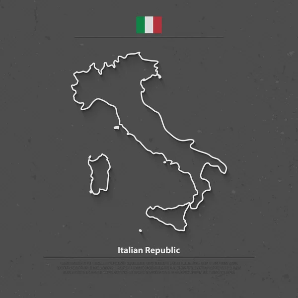 República Italiana mapa isolado e ícones da bandeira oficial. vetor Itália mapa político ícone linha fina. Mediterrâneo, modelo de bandeira geográfica do país europeu — Vetor de Stock