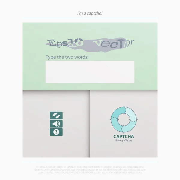Captcha is a Completely Automated Public Turing test to tell Computers and Humans Apart. vector technology icons. internet security concept material design banner. website app button — Stock Vector