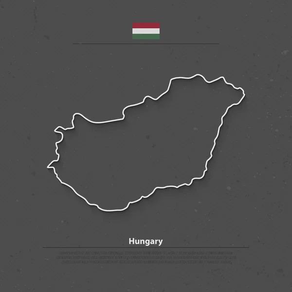 Mappa isolata della Repubblica di Ungheria e icone ufficiali della bandiera. vettore Ungherese schema mappa politica. Modello di banner geografico per paese dell'Europa centrale — Vettoriale Stock