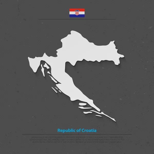 Mappa isolata della Repubblica di Croazia e icone ufficiali della bandiera. mappa politica vettoriale croata illustrazione 3d. Modello di banner geografico per paese dell'Europa centrale — Vettoriale Stock