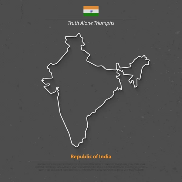Republika Indii na białym tle map i oficjalnych ikon flag. wektor indyjski Mapa polityczna cienka linia ilustracja stylu. Kraj Azji Południowej szablon baner geograficzny. Mapa koncepcji podróży i biznesu — Wektor stockowy
