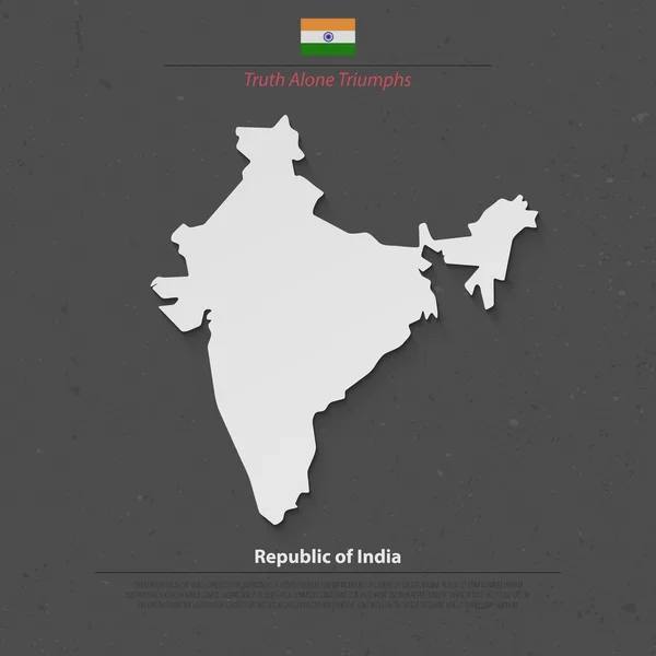 Republika Indii na białym tle map i oficjalnych ikon flag. wektor indyjski Mapa polityczna 3D ilustracji. Projekt transparentu geograficznego kraju Azji Południowej. Mapa koncepcji podróży i biznesu — Wektor stockowy