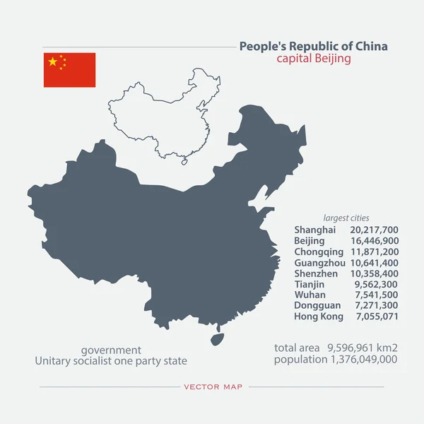 中華人民共和国は、地図と公式旗アイコンを隔離しました。一般的な情報を持つベクトル中国の政治地図のアイコン。アジアの国の地理的バナーテンプレート。旅行とビジネスコンセプトマップ — ストックベクタ