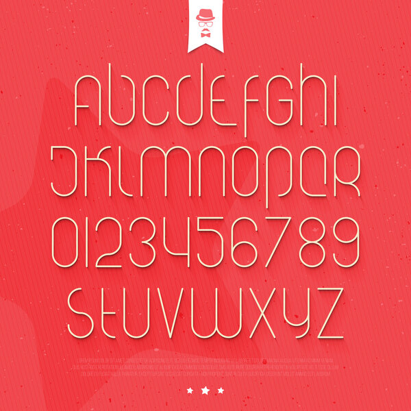 set of round thin line style alphabet letters and numbers on paper background. vector font type design. modern commercial lettering icons. stylized logo text typesetting. contemporary typography template