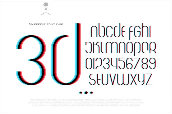 흰색 배경에 둥근 3D 효과 알파벳 문자와 숫자. 벡터 글꼴 유형 디자인입니다. 왜곡 문자 아이콘. 스타일화된 글리치 텍스트 조판. 왜곡된 비전 타이포그래피 템플릿 — 스톡 벡터