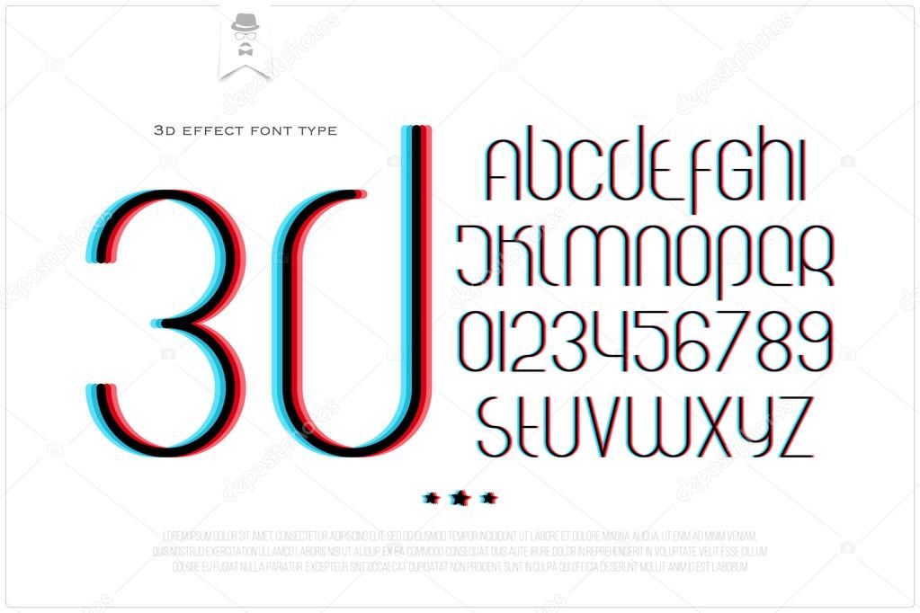 Round 3d effect alphabet letters and numbers on white background. vector font type design. distortion lettering icons. stylized glitch text typesetting. distorted vision typography template