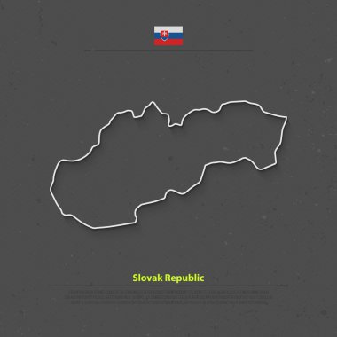 Slovak Cumhuriyeti izole harita ve resmi bayrak simgeleri. vektör Slovak siyasi ince çizgi tarzı harita. Avrupa ülke coğrafi afiş şablonu. seyahat ve iş konsepti