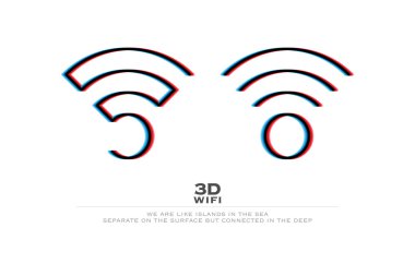 iki 3d illüzyon kablosuz simgeleri ve wifi logosu. vektör radyo dalga stereoskopik sembolü. ücretsiz internet bağlantısı bölge işareti. anaglif teknoloji konsept logotürü. üç boyutlu distorsiyon wi-fi