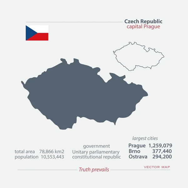 República Checa mapas aislados e icono oficial de la bandera. vector Checa iconos mapa político con información general. Plantilla de banner geográfico de Europa Central. mapa conceptual de viajes y negocios — Vector de stock