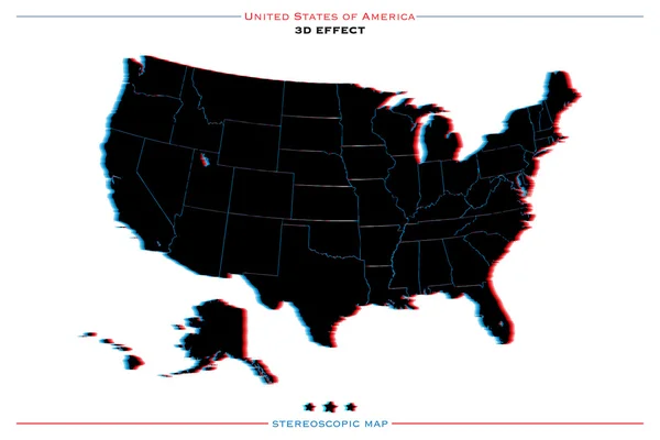 Efeito estereoscópico Estados Unidos da América mapa isolado. vector Mapa político do território dos EUA. modelo de bandeira geográfica. ilusão tridimensional mapas dos EUA . — Vetor de Stock