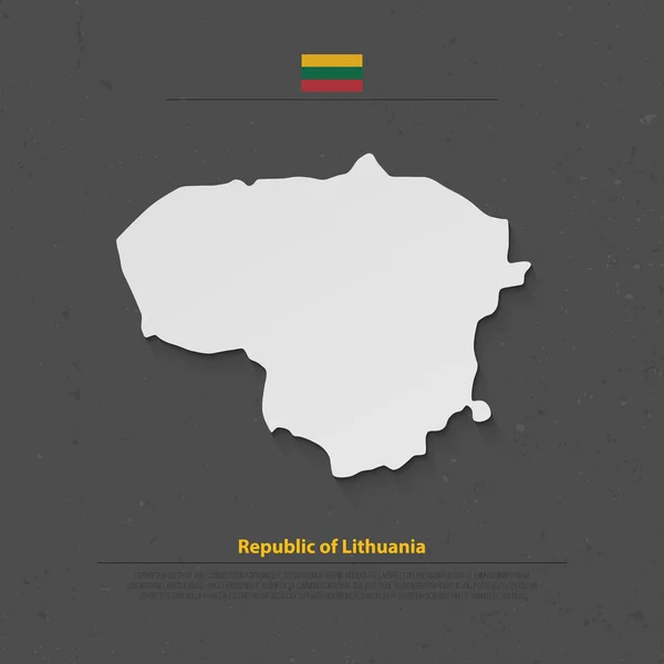 Mappa isolata della Repubblica di Lituania e icone ufficiali della bandiera. vettore lituano mappa politica 3d illustrazione su sfondo grunge. Modello di banner geografico dello Stato del Nord Europa — Vettoriale Stock