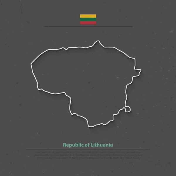 A Litván Köztársaság elszigetelt Térkép és hivatalos jelző ikonok. vektoros litván politikai megjelenítése vékony vonal ikon felett grunge háttér. Észak-Európa állam földrajzi banner sablon — Stock Vector