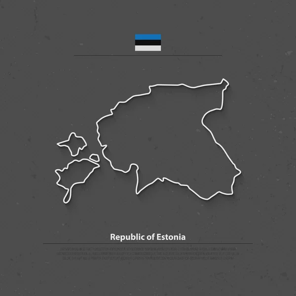 República de Estonia mapa aislado e iconos oficiales de la bandera. vector estonio político delgado mapa de línea sobre la textura de papel gris. Plantilla de banner geográfico de país de la Unión Europea — Archivo Imágenes Vectoriales