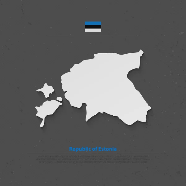 에스토니아의 공화국 고립 지도 및 공식 국기 아이콘. 회색 종이 배경 위에 에스토니아어 정치 지도 3d 그림을 벡터. 유럽 연합 국가 지리적인 배너 디자인 — 스톡 벡터
