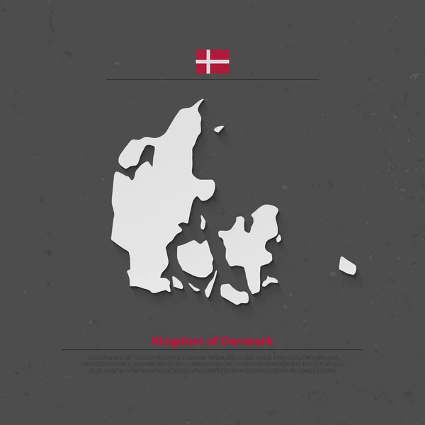 Reino de Dinamarca mapa aislado e iconos oficiales de la bandera. vector mapa político danés 3d ilustración. Plantilla de banner geográfico de país nórdico. mapa conceptual de viajes y negocios — Vector de stock