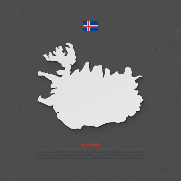 República de Islandia mapa aislado e iconos oficiales de la bandera. vector Islandia 3d insignia ilustración. Nordic Island País plantilla de banner geográfico. mapa de concepto de viaje sobre textura de papel — Vector de stock