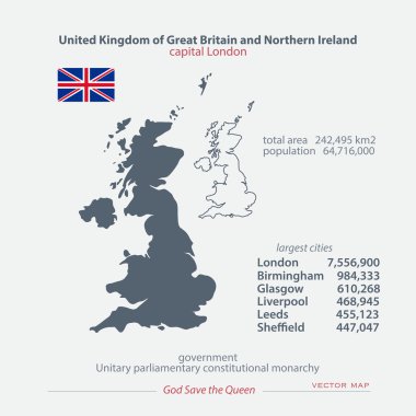 Amerika İngiltere Büyük Britanya ve Kuzey İrlanda haritalar ve resmi bayrak simgesi. vektör İngiliz siyasi harita simgeleri ve genel bilgiler. AB coğrafi banner şablon. iş kavram Haritası