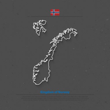Kingdom of Norway isolated map and official flag icons. vector Norwegian political map thin line icon. Scandinavian Country geographic banner template. travel and business concept maps clipart
