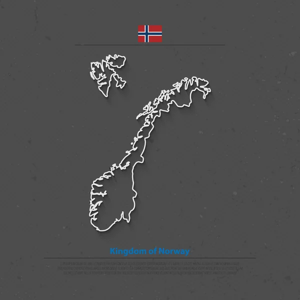 Reino de Noruega mapa aislado e iconos oficiales de la bandera. vector noruego mapa político icono de línea delgada. Plantilla de banner geográfico país escandinavo. mapas conceptuales de viajes y negocios — Vector de stock