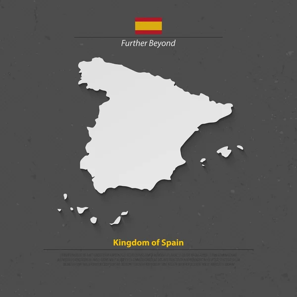 Reino de España mapa aislado e iconos oficiales de la bandera. vector español mapa político 3d ilustración sobre la textura del papel. Modelo de banner geográfico de la UE. mapas conceptuales de viajes y negocios — Vector de stock