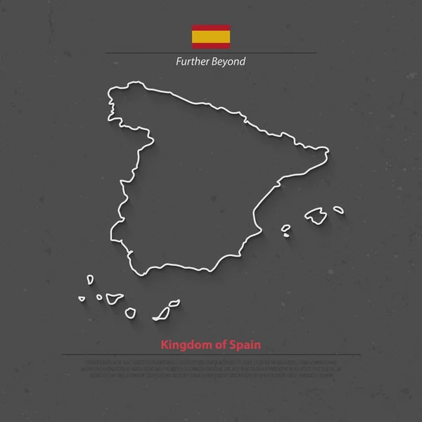 Reino de Espanha mapa isolado e ícones da bandeira oficial. vector Espanhol mapa político ícone linha fina sobre fundo grunge. Modelo de banner geográfico da UE. viagens e mapas de conceito de negócios —  Vetores de Stock