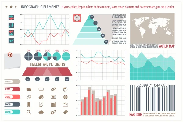 Elementos infográficos, ícones de tecnologia web. gráfico de opção de linha do tempo vetorial, símbolo de código de barras de lembrete. gráfico de pizza ícone gráfico informações. estatística financeira e design de banner apresentação de relatório de marketing — Vetor de Stock