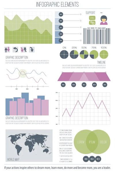 Set infographic elementen geïsoleerd op een witte achtergrond. vector tijdlijn, optie grafiek, symbool van de streepjescode. cirkeldiagram info grafische pictogrammen. financiële statistiek en groei verslag presentatie banner — Stockvector