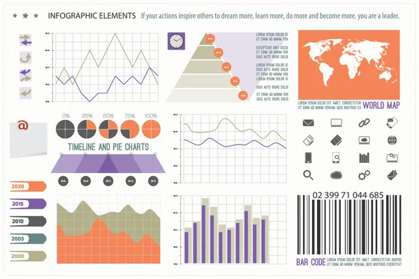 Infographic elemek, web technológia ikonok. vektor idővonal választás grafikon, az óra, a vonalkód szimbóluma. Kördiagram info grafikus ikonra. pénzügyi statisztika és jelentés bemutatása transzparens-látványtervre marketing — Stock Vector