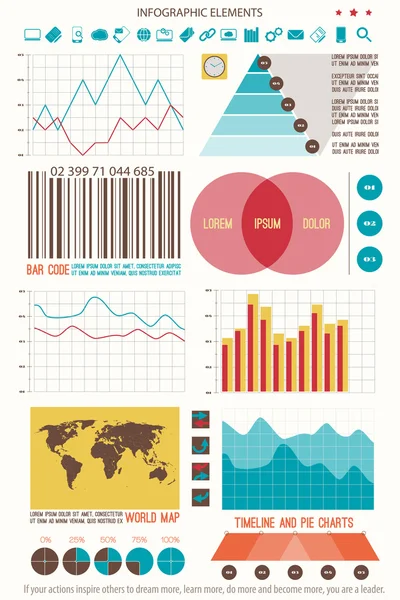 Conjunto de elementos de infografía, iconos de tecnología web. línea de tiempo del vector, gráfico de opciones, símbolo de código de barras. gráfico circular info icono gráfico. Estadística financiera y diseño de banners de presentación de informes de marketing — Vector de stock