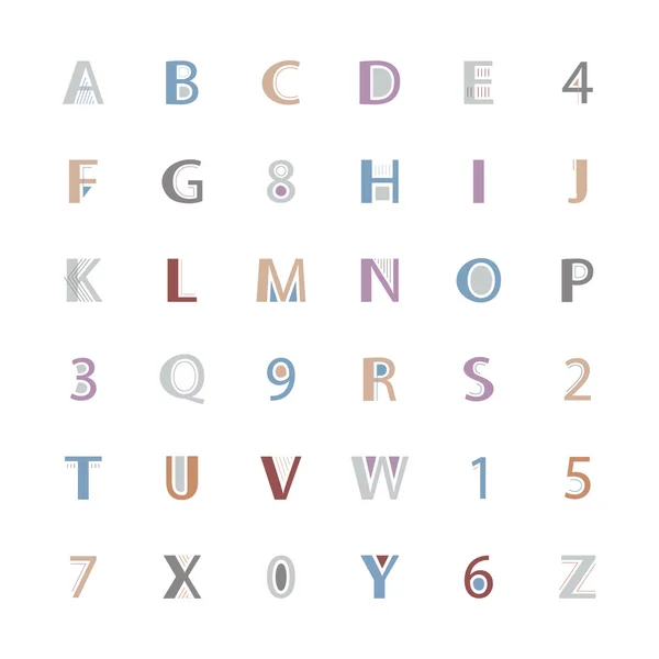 幾何学的なスタイルのアルファベット文字と数字。ベクター フォント型デザイン。モダンなレタリングのシンボル。抽象的・装飾的な組版。書体テンプレート — ストックベクタ