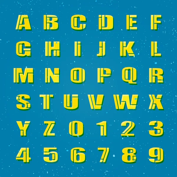 Mozaik stil Alfabe harf ve sayı. vektör yazı tipi türü tasarımı. yazı bulmaca sarı öğeler. kalın dizgi. düzenli yazı şablonu — Stok Vektör