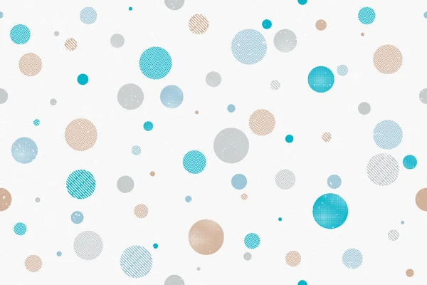 Seamless pattern with vintage, circles ornament over white paper texture. vector, retro dots background design. decorative bubbles print template — Stock Vector