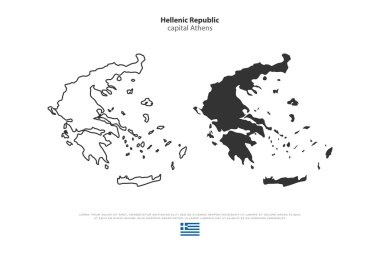 Yunanistan Cumhuriyeti izole haritalar ve resmi bayrak simgeleri. vektör Yunanistan siyasi harita ince çizgi simgeleri. Avrupa ülke coğrafi afiş şablonu