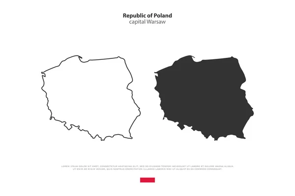 República de Polonia mapa aislado e iconos oficiales de la bandera. vector polaco mapas políticos iconos. Plantilla de banner geográfico del país de Europa Central — Vector de stock