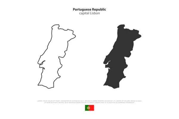 Mapa aislado de la República Portuguesa e icono oficial de bandera. vector Portugal mapas políticos ilustración. Plantilla de bandera de viaje del Estado europeo — Archivo Imágenes Vectoriales