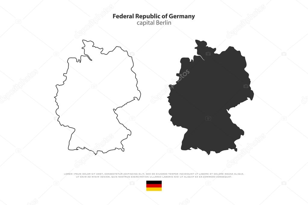 Federal Republic of Germany map outline and official flag icon isolated on white background. vector German political maps illustration. European State geographic banner template. Deutschland