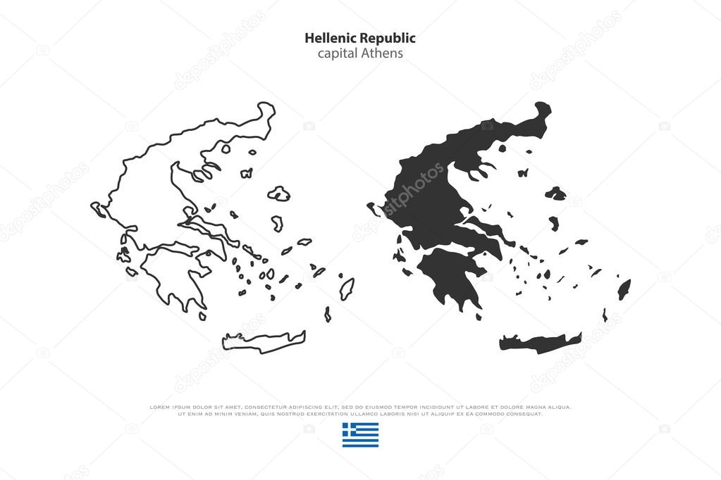 Hellenic Republic isolated maps and official flag icons. vector Greece political map thin line icons. European country geographic banner template