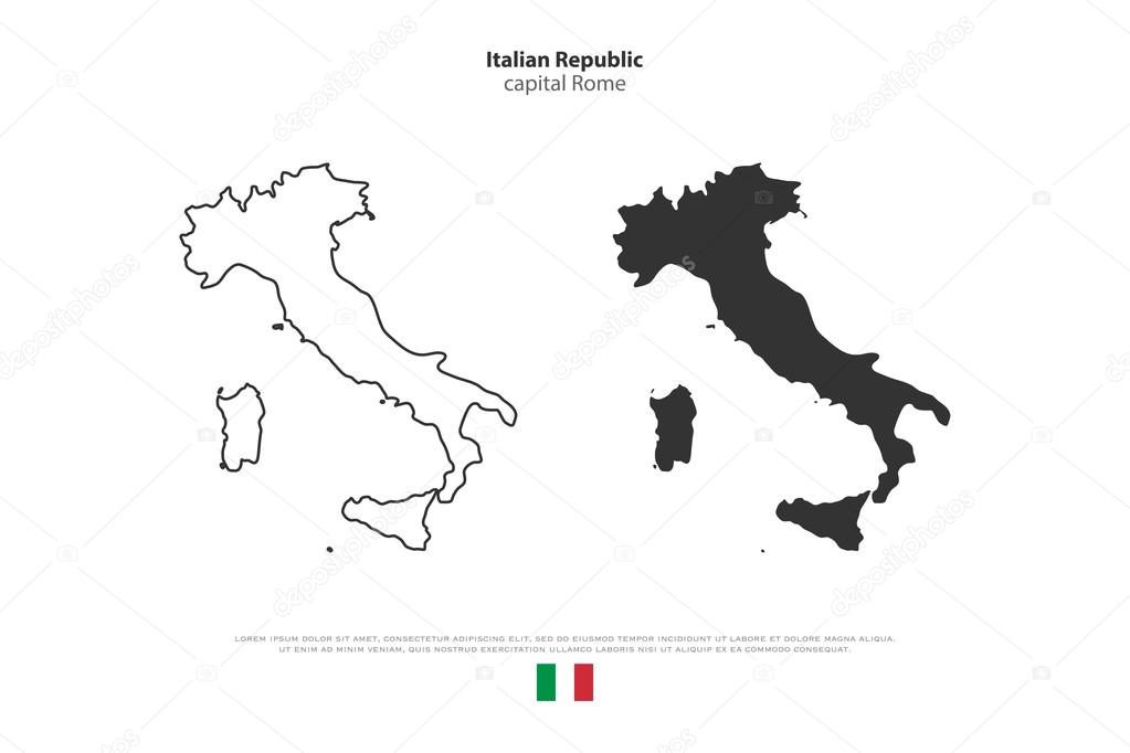 Italian Republic isolated map and official flag icons. set of vector Italy political maps icons. Mediterranean, European country geographic banner template