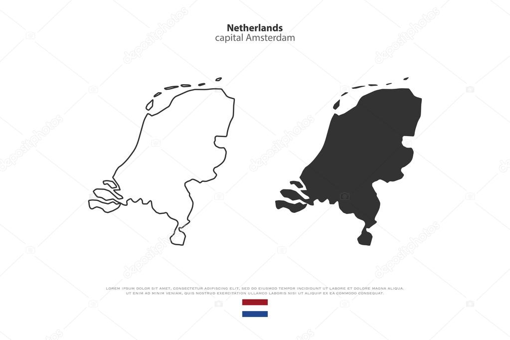 Kingdom of the Netherlands isolated map and official flag icons. vector Dutch political maps icons. EU geographic banner template. travel and business concept maps