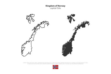 Norveç Krallığı izole harita ve resmi bayrak simgeleri. vektör Norveç siyasi haritalar simgesi. İskandinav Ülke coğrafi afiş şablonu. seyahat ve iş konsepti haritaları