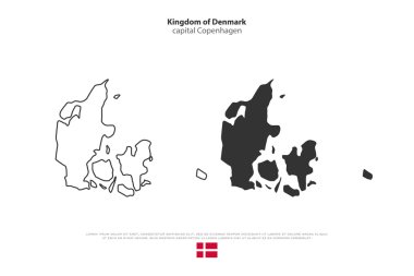 Kingdom of Denmark isolated map and official flag icons. vector Danish political maps symbol. Nordic Country geographic banner template. travel and business concept map clipart