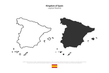 İspanya Krallığı izole harita ve resmi bayrak simgeleri. beyaz arka plan üzerinde vektör İspanyol siyasi haritalar simgeleri. Eu coğrafi afiş şablonu. seyahat ve iş konsepti haritaları