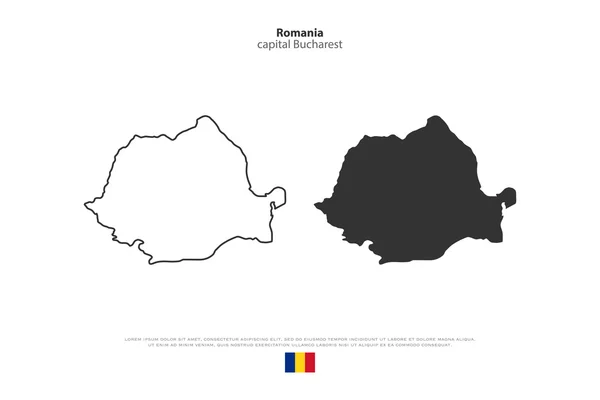 Romania mappe e icone bandiera ufficiale su sfondo bianco. vettore rumeno contorno mappa politica. Modello di banner geografico dello Stato europeo. vettore del concetto di viaggio e business — Vettoriale Stock
