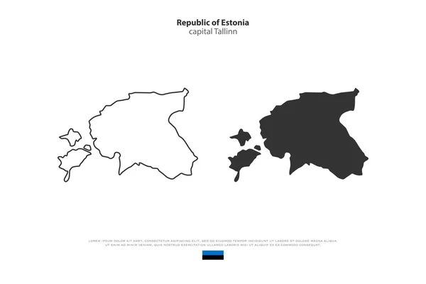 Estonská republika samostatná mapa a úřední ikony vlajky. Vector estonské politické mapy na bílém pozadí. Šablona zeměpisného nápisu země Evropské unie — Stockový vektor