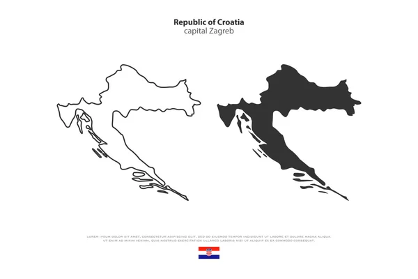 Republiek Kroatië geïsoleerde kaart en officiële vlag iconen. vector Kroatische politieke kaarten illustratie. Balkanland geografische banner sjabloon — Stockvector