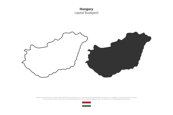 Republiken Ungern isolerad karta och officiella flaggikoner. vektor Hungaian politiskt kartlägger illustration. Central Europa land geografisk banner mall. rese-och affärsidé — Stock vektor