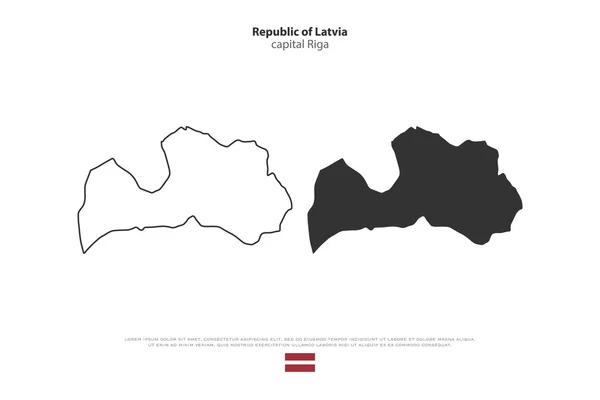 Республіка Латвія ізольована карта і офіційні іконки прапора. Векторний латвійська політична карта на білому фоні. Шаблон географічного прапора країни Європейського Союзу — стоковий вектор