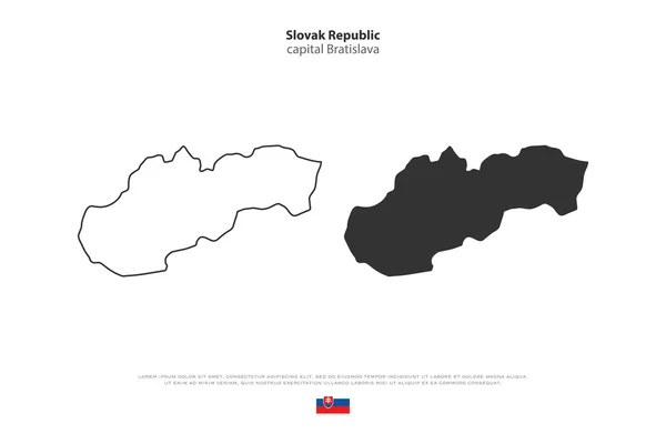 Mappa isolata della Repubblica Slovacca e icone ufficiali della bandiera. vettore slovacco mappe politiche illustrazione. Modello di banner geografico per paese europeo. concetto di viaggio e business — Vettoriale Stock