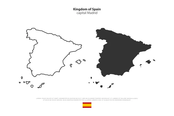 Reino de Espanha mapa isolado e ícones da bandeira oficial. vetor espanhol mapas políticos ícones sobre fundo branco. Modelo de banner geográfico da UE. viagens e mapas de conceito de negócios — Vetor de Stock
