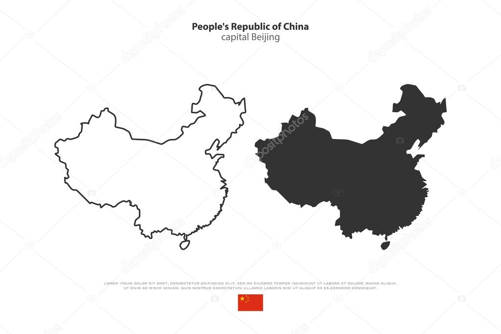 People's Republic of China isolated map and official flag icons. vector Chinese political maps illustration. Asian country geographic banner design. travel and business concept map